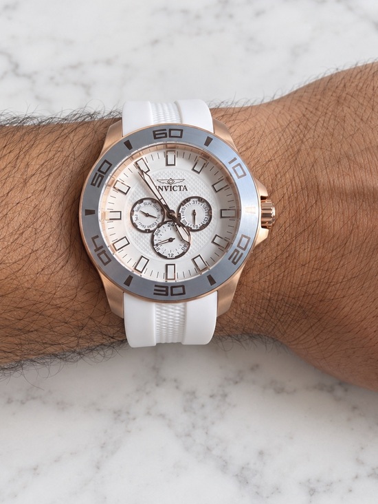 Invicta Other - Invicta Rose Gold and Silver Chronograph Watch with White Silicone Strap 30111